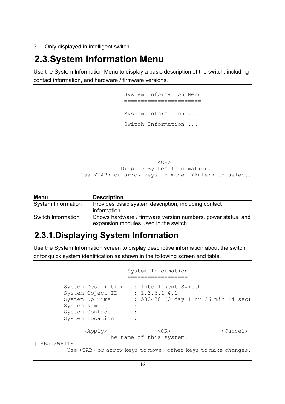 System information menu, Displaying system information | LevelOne GSW-2600TXM User Manual | Page 16 / 200