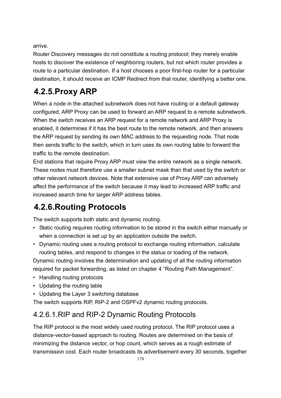 Proxy arp, Routing protocols, Rip and rip-2 dynamic routing protocols | LevelOne GSW-2600TXM User Manual | Page 178 / 200