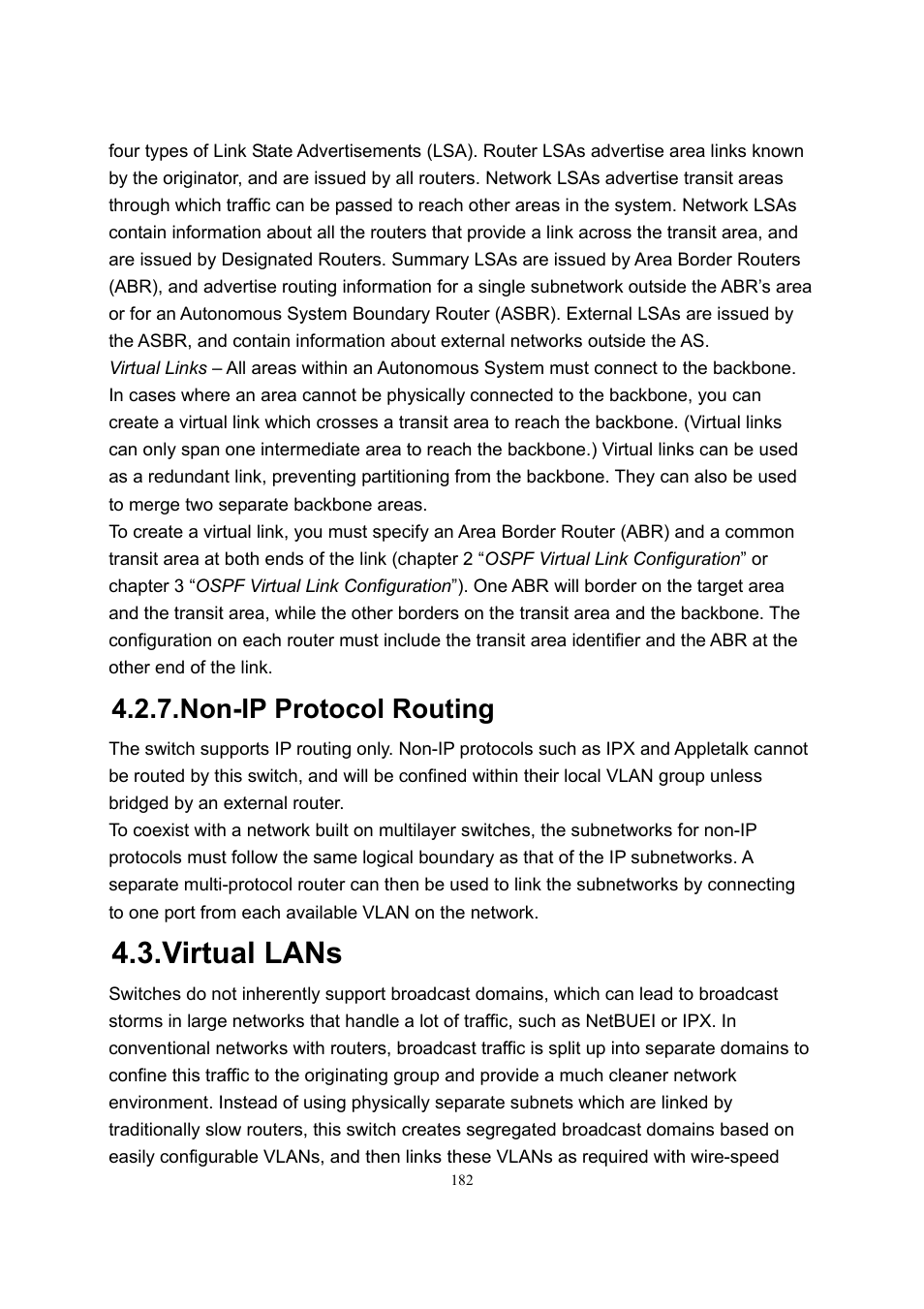 Virtual lans, Non-ip protocol routing | LevelOne GSW-2600TXM User Manual | Page 182 / 200