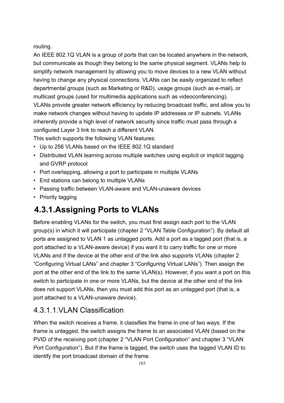 Assigning ports to vlans, Vlan classification | LevelOne GSW-2600TXM User Manual | Page 183 / 200