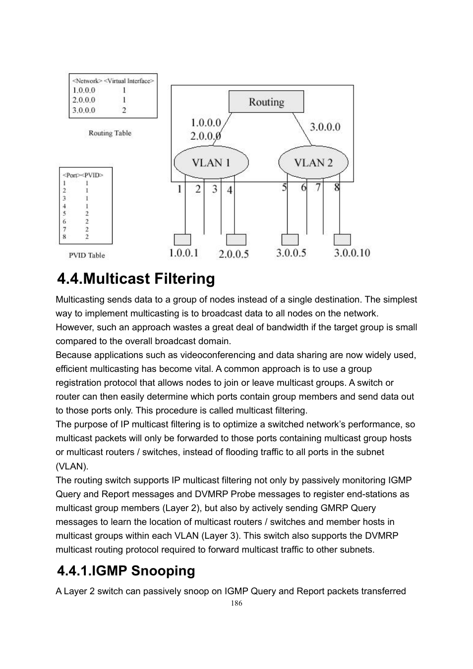 Multicast filtering, Igmp snooping | LevelOne GSW-2600TXM User Manual | Page 186 / 200