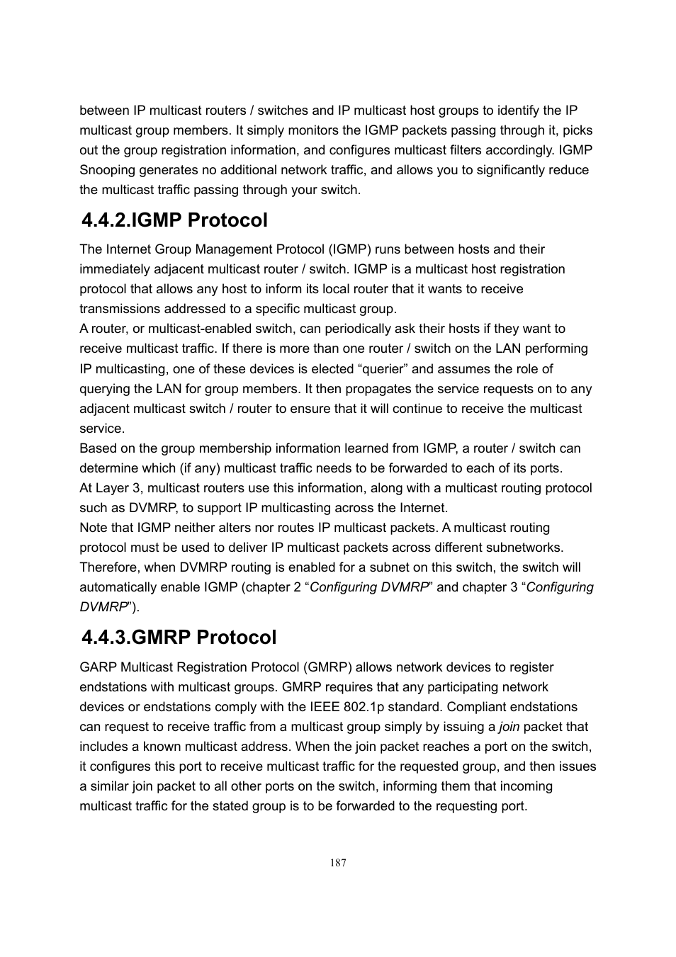 Igmp protocol, Gmrp protocol | LevelOne GSW-2600TXM User Manual | Page 187 / 200