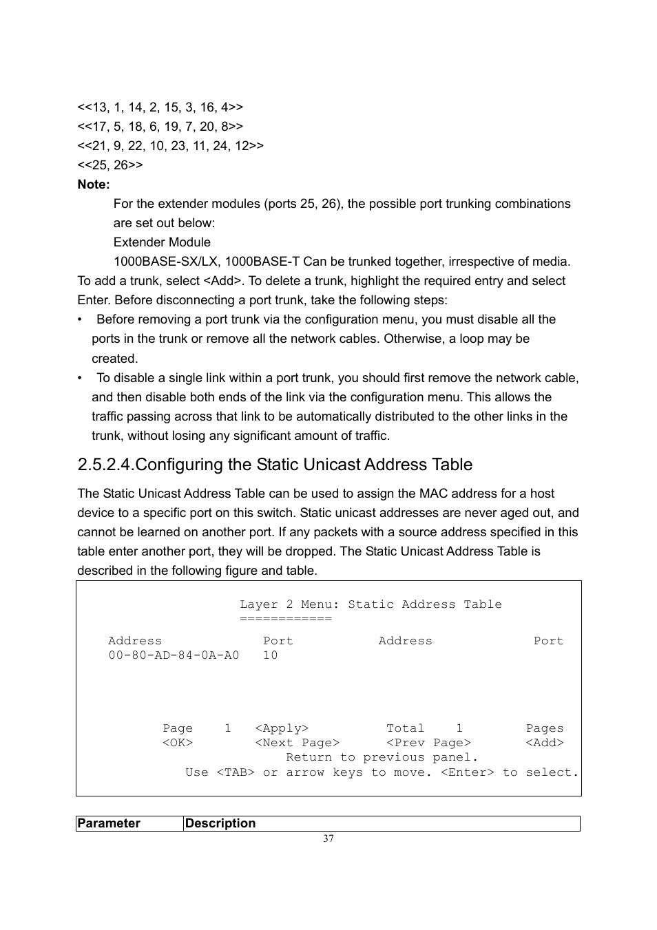 Configuring the static unicast address table | LevelOne GSW-2600TXM User Manual | Page 37 / 200