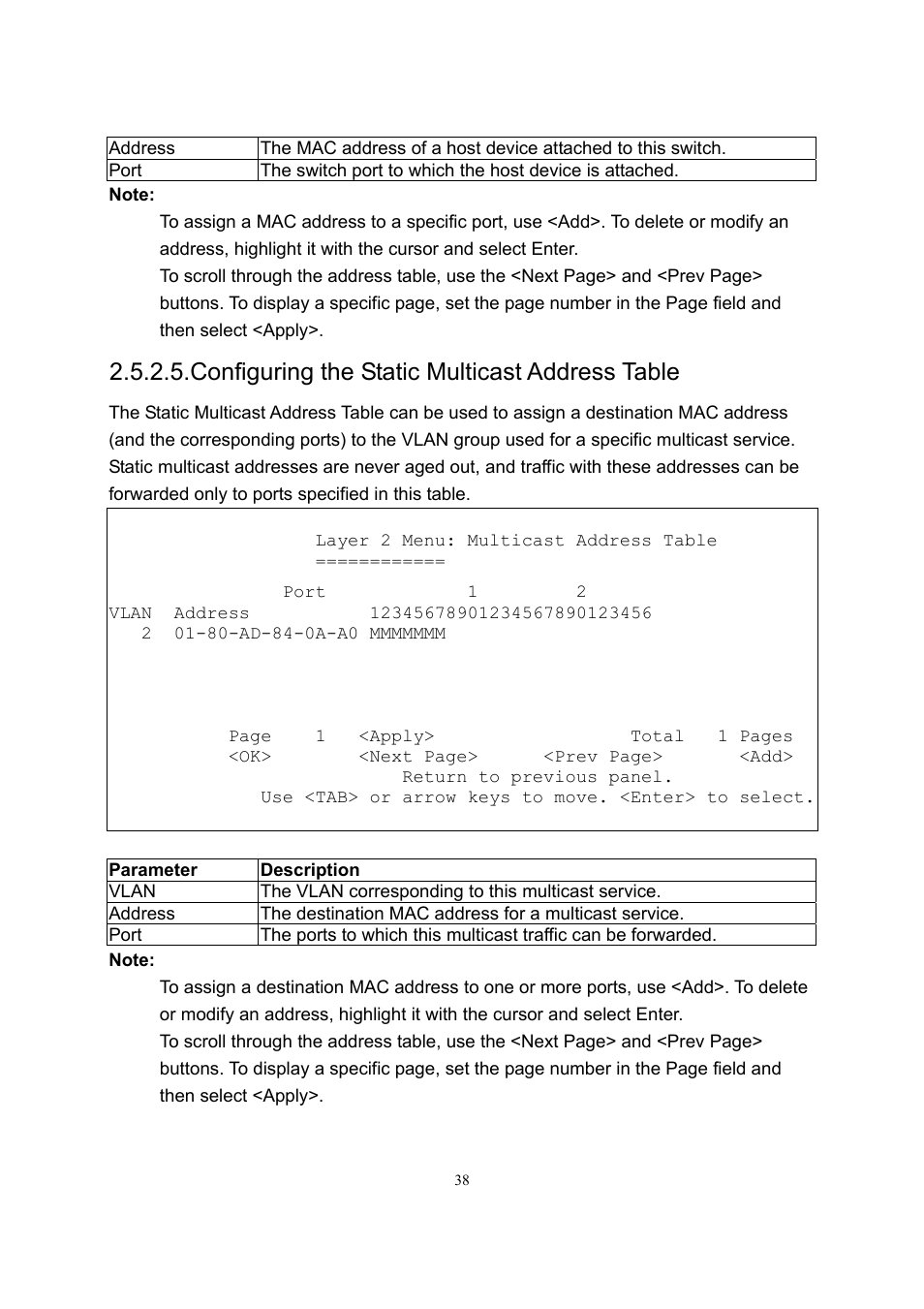 Configuring the static multicast address table | LevelOne GSW-2600TXM User Manual | Page 38 / 200