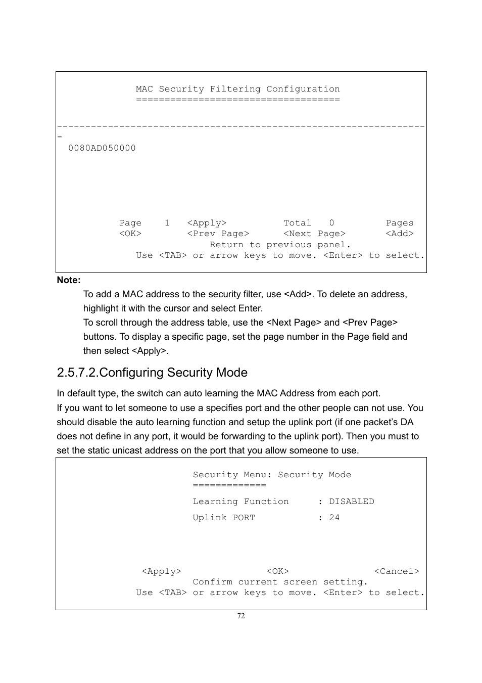 Configuring security mode | LevelOne GSW-2600TXM User Manual | Page 72 / 200