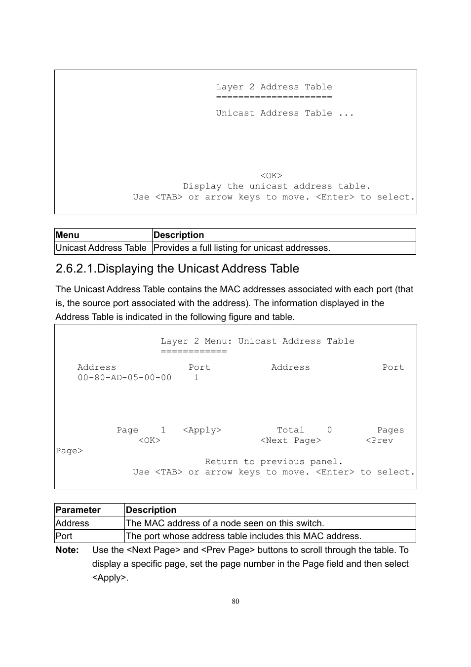 Displaying the unicast address table | LevelOne GSW-2600TXM User Manual | Page 80 / 200