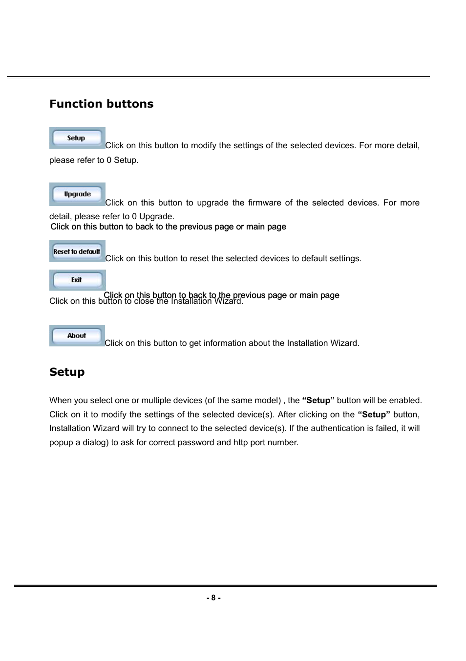 Function buttons, Setup | LevelOne FCS-1030 User Manual | Page 16 / 73