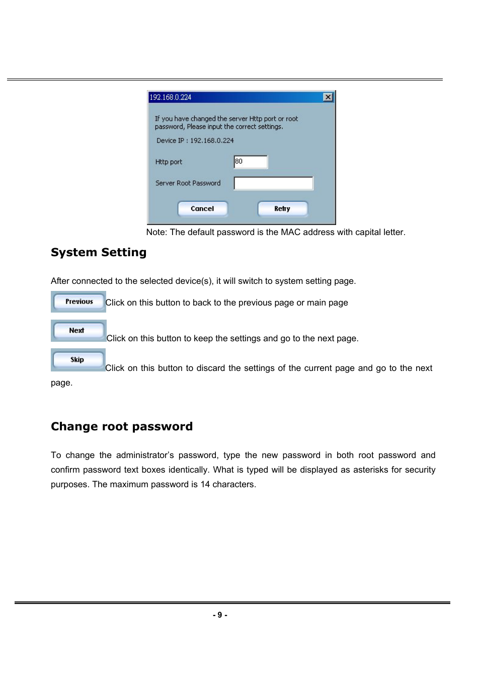 System setting, Change root password | LevelOne FCS-1030 User Manual | Page 17 / 73