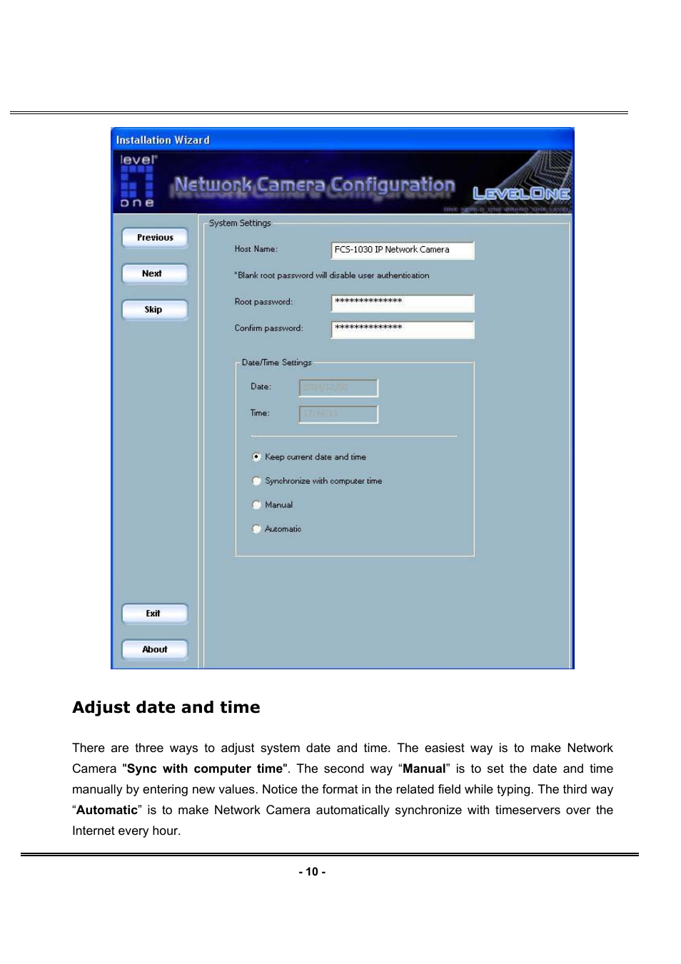 Adjust date and time | LevelOne FCS-1030 User Manual | Page 18 / 73