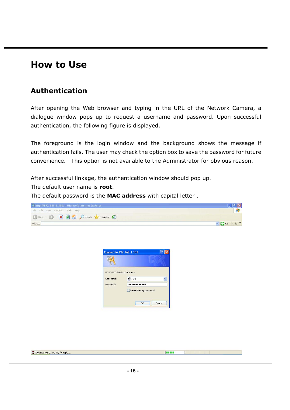 How to use, Authentication | LevelOne FCS-1030 User Manual | Page 23 / 73