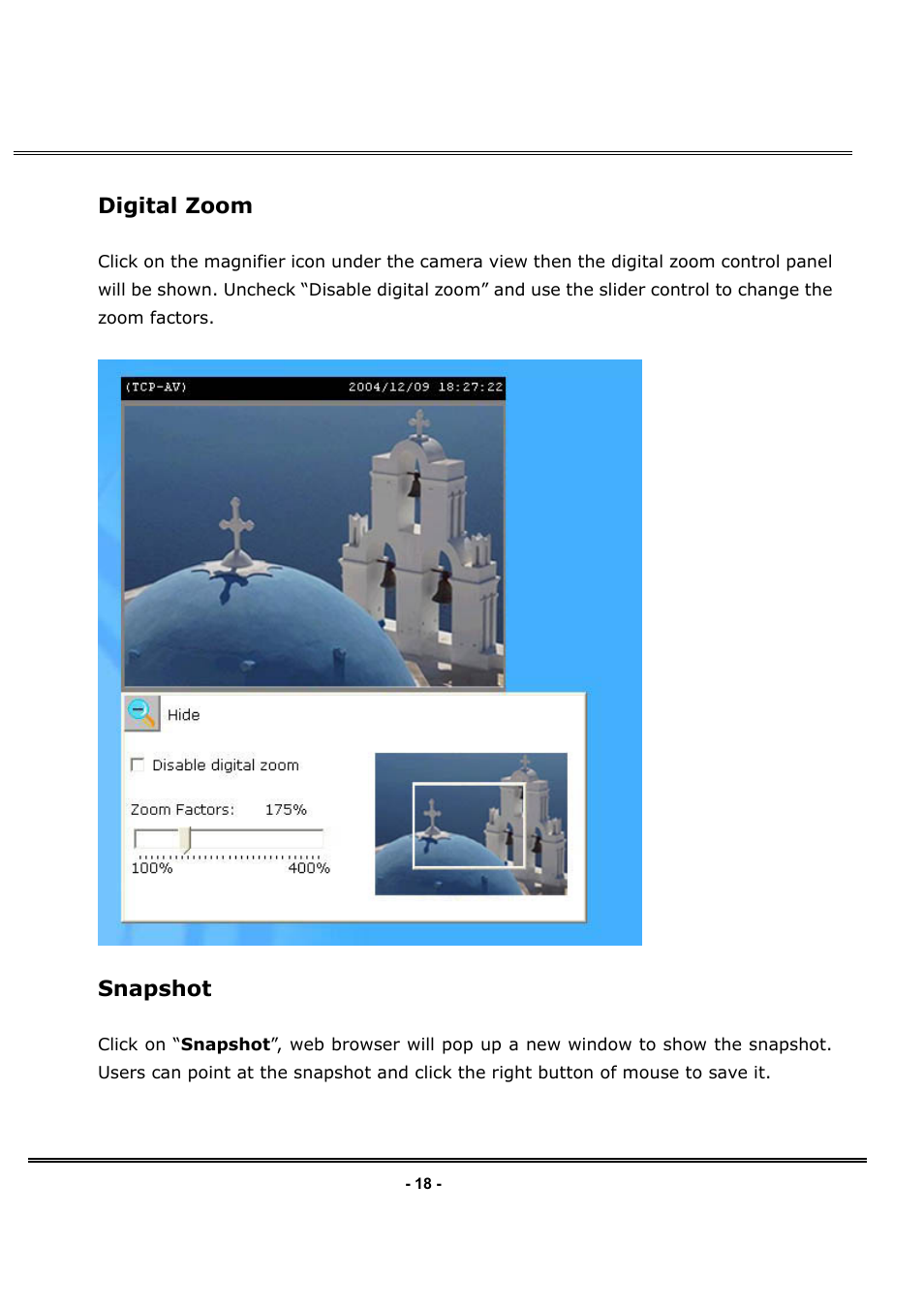 Digital zoom, Snapshot | LevelOne FCS-1030 User Manual | Page 26 / 73