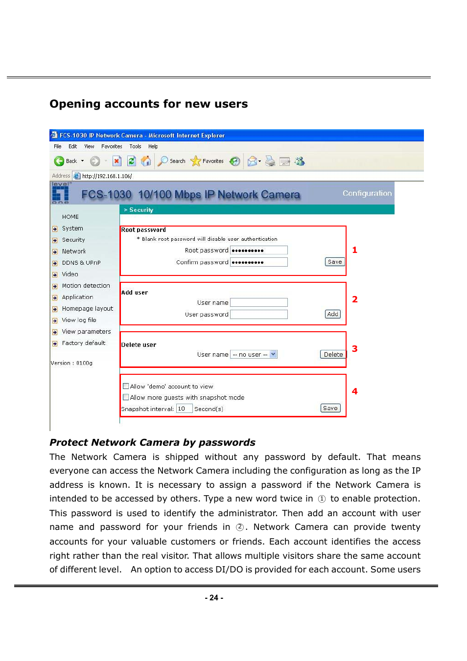 Opening accounts for new users | LevelOne FCS-1030 User Manual | Page 32 / 73