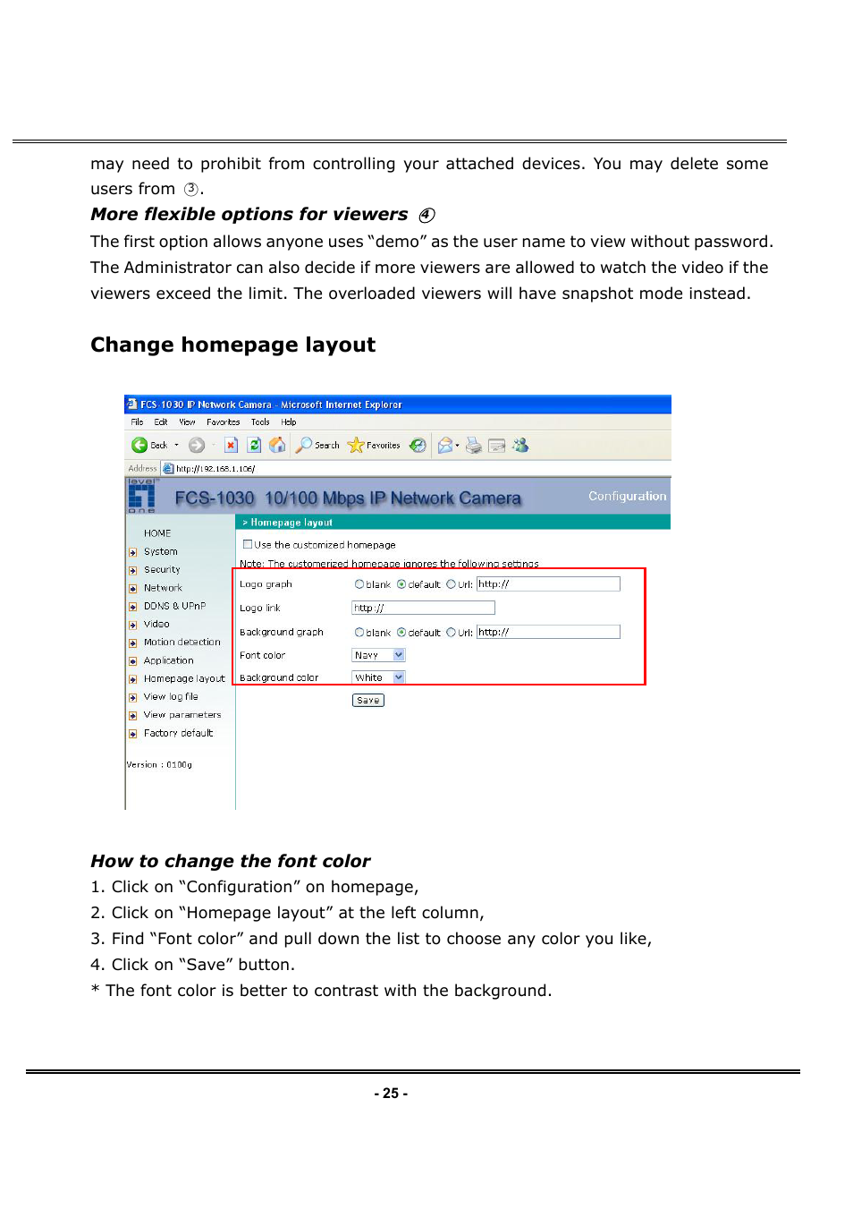 Change homepage layout | LevelOne FCS-1030 User Manual | Page 33 / 73