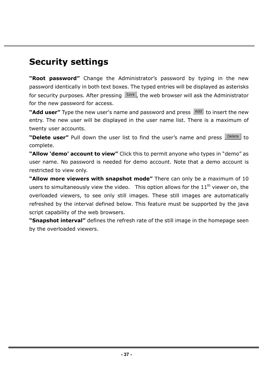 Security settings | LevelOne FCS-1030 User Manual | Page 45 / 73