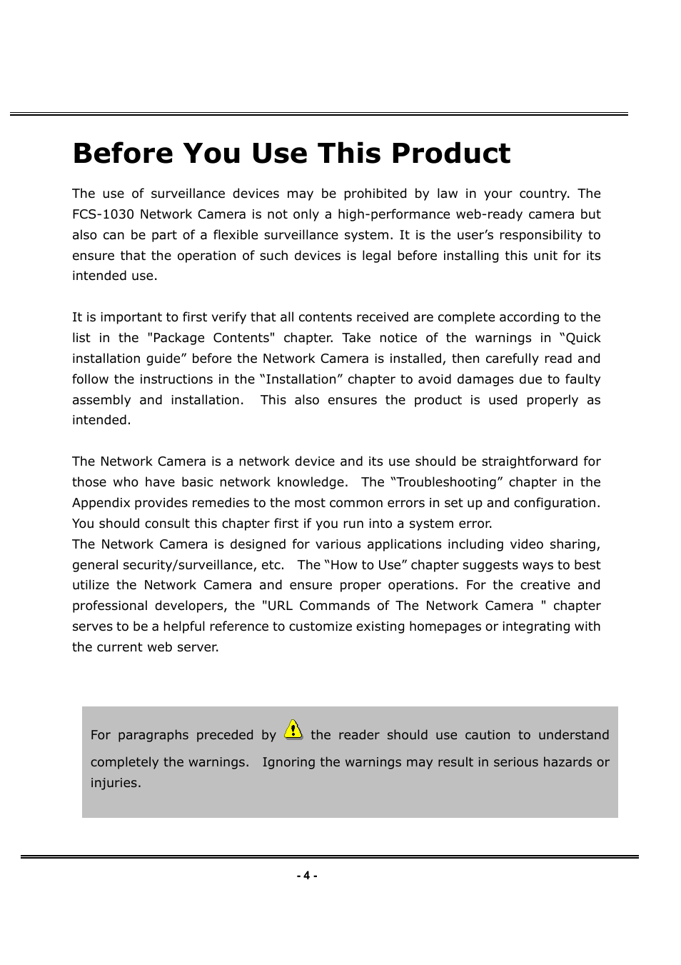 Before you use this product | LevelOne FCS-1030 User Manual | Page 5 / 73
