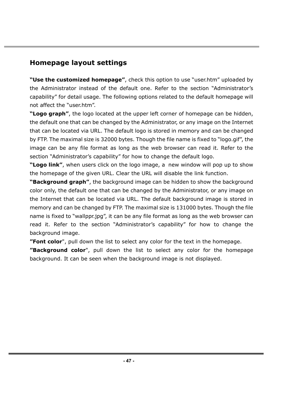 Homepage layout settings | LevelOne FCS-1030 User Manual | Page 55 / 73