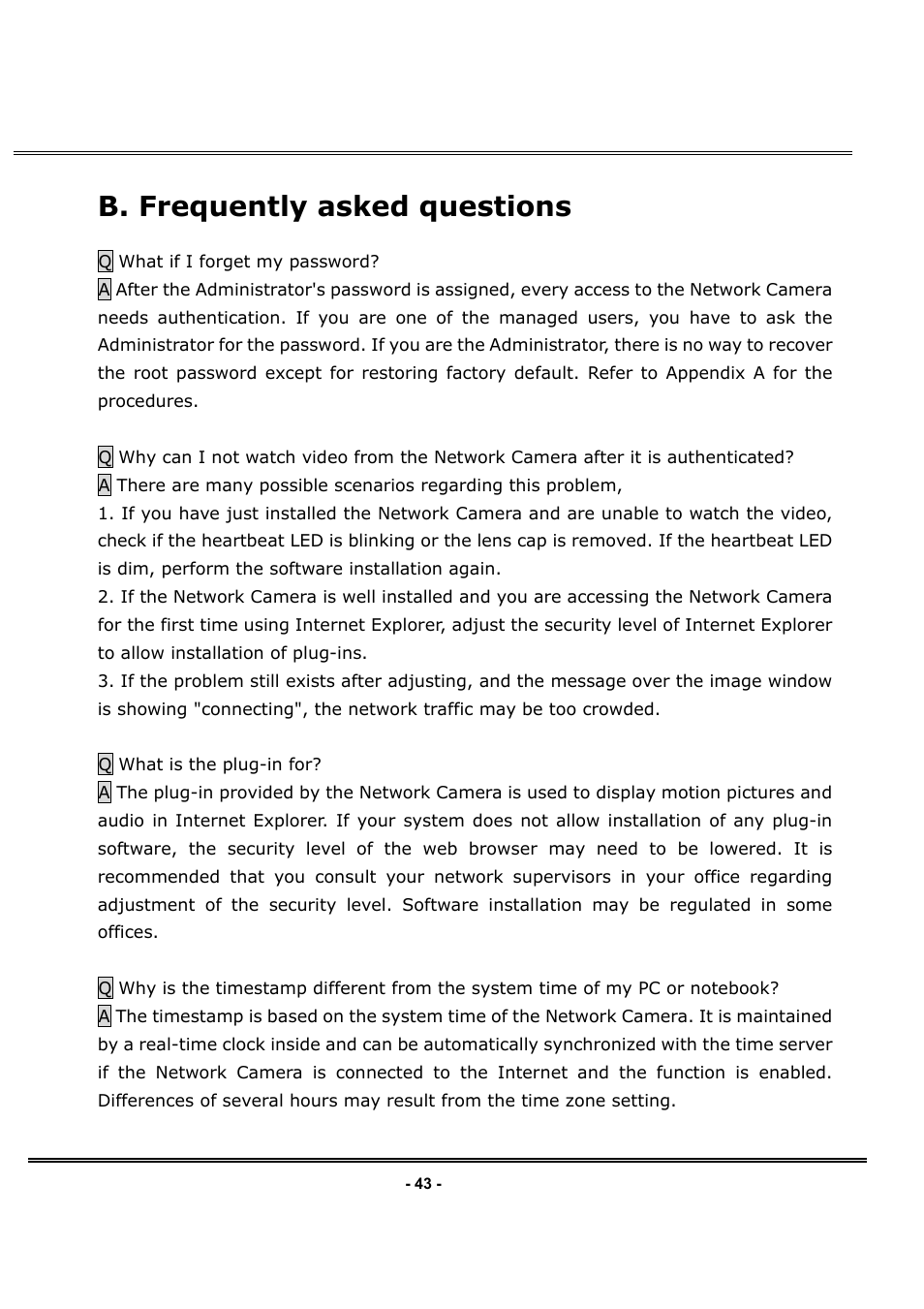 B. frequently asked questions | LevelOne FCS-1030 User Manual | Page 58 / 73