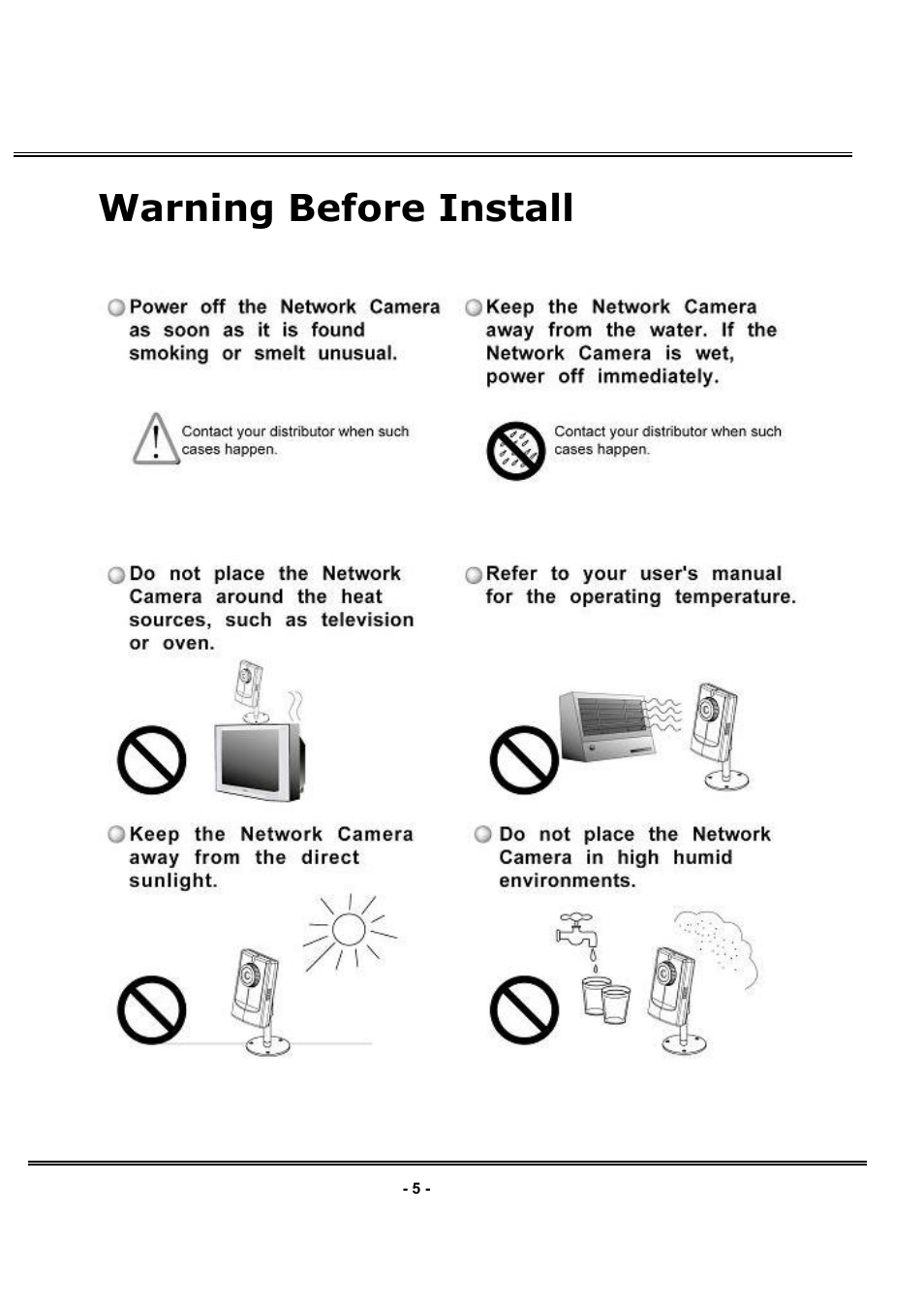 Warning before install | LevelOne FCS-1030 User Manual | Page 6 / 73