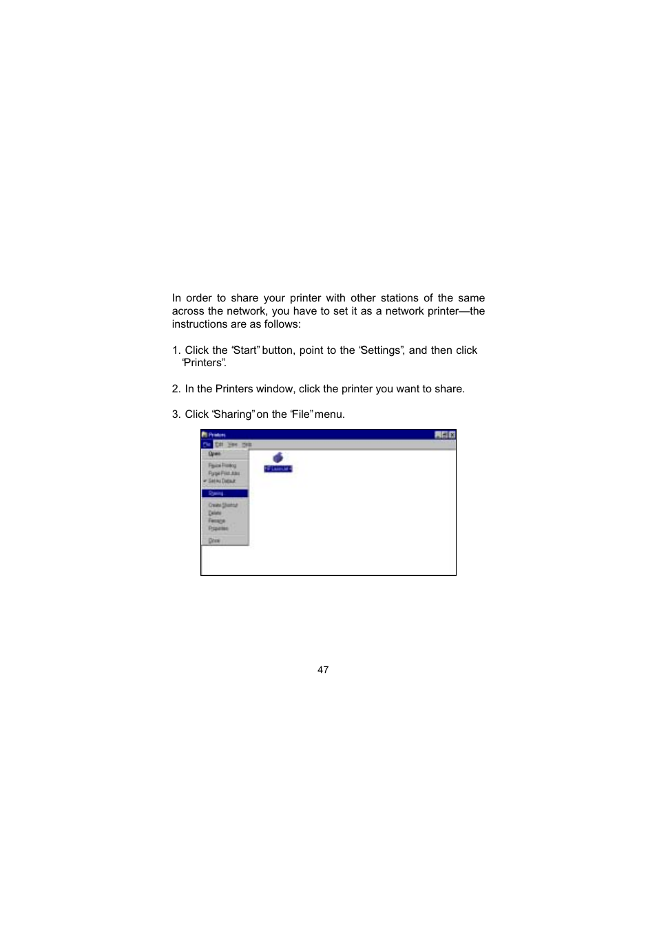 3 printer sharing in windows 98se | LevelOne WNC-0101USB User Manual | Page 48 / 70