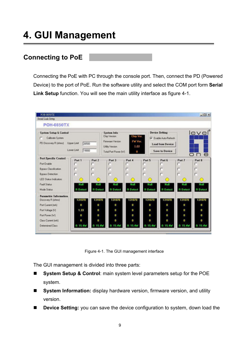 Gui management, Connecting to poe | LevelOne MIDSPAN POH-0850TX User Manual | Page 11 / 21