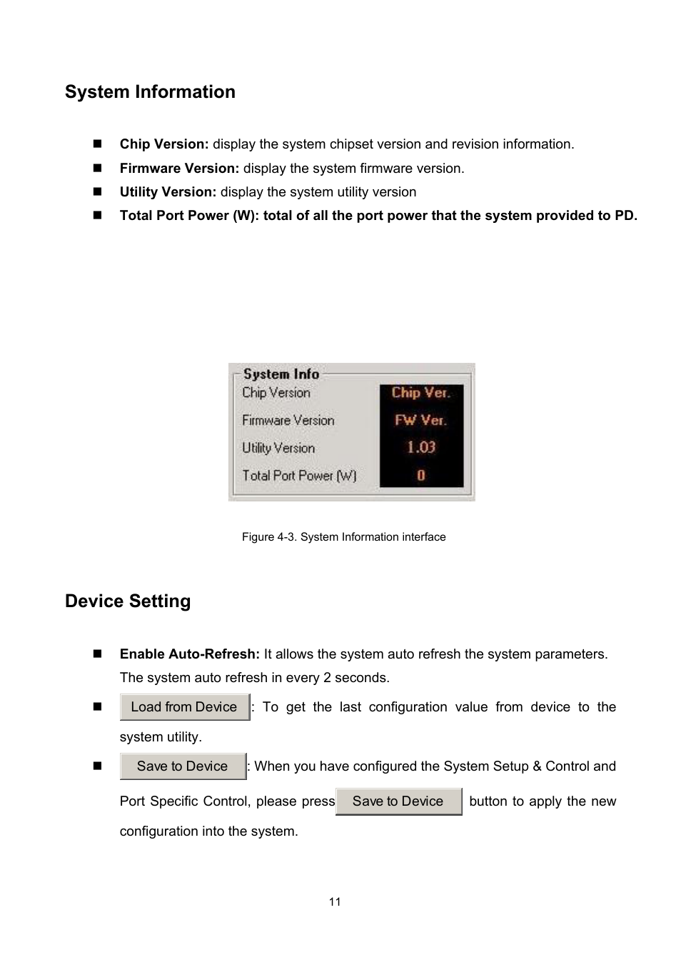 System information, Device setting | LevelOne MIDSPAN POH-0850TX User Manual | Page 13 / 21