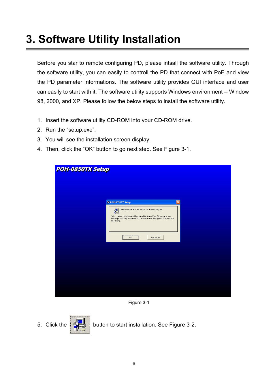Software utility installation | LevelOne MIDSPAN POH-0850TX User Manual | Page 8 / 21