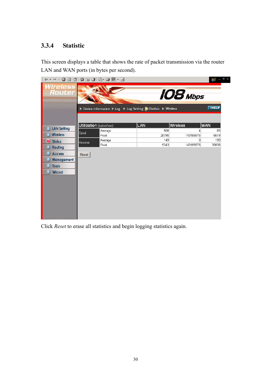 4 statistic | LevelOne WBR-3405TX User Manual | Page 30 / 56