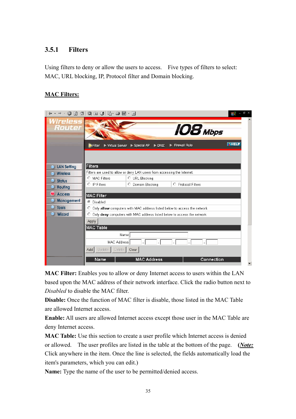 1 filters | LevelOne WBR-3405TX User Manual | Page 35 / 56
