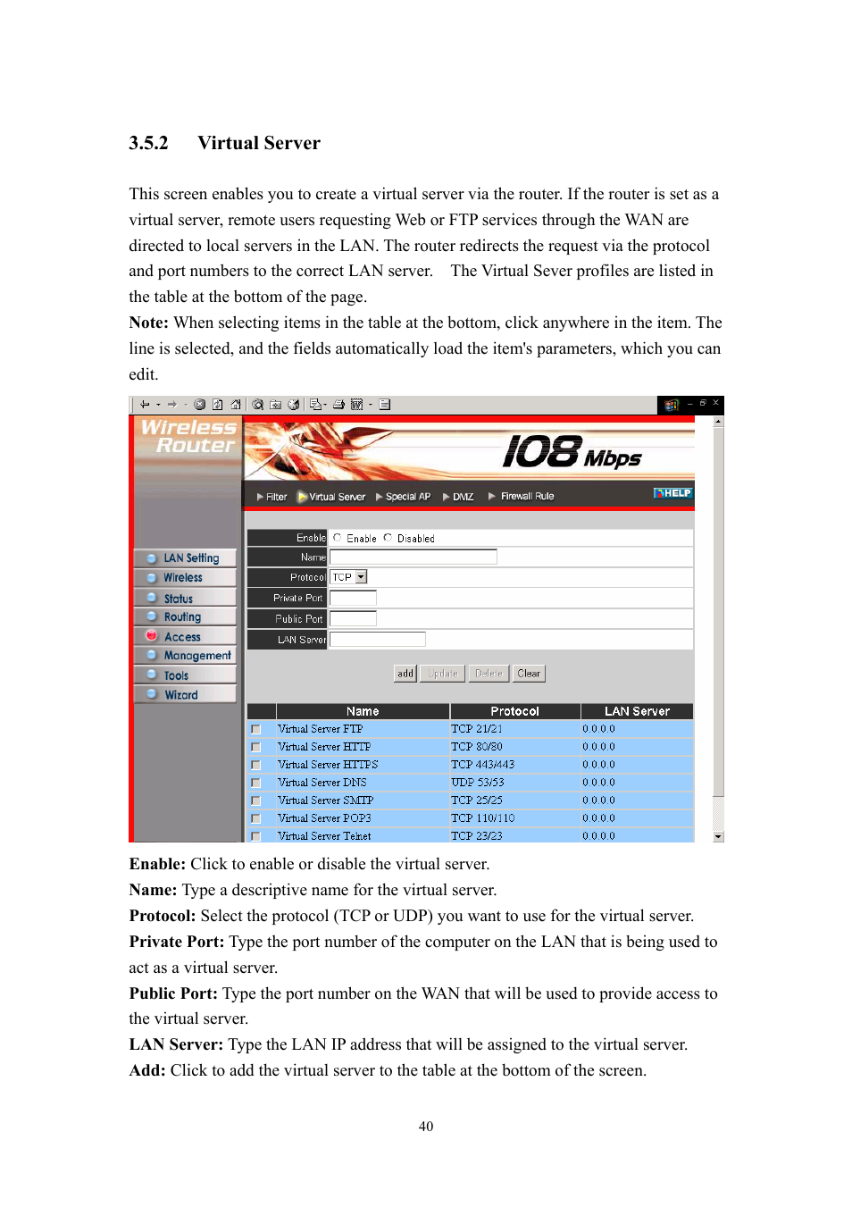 2 virtual, Server | LevelOne WBR-3405TX User Manual | Page 40 / 56