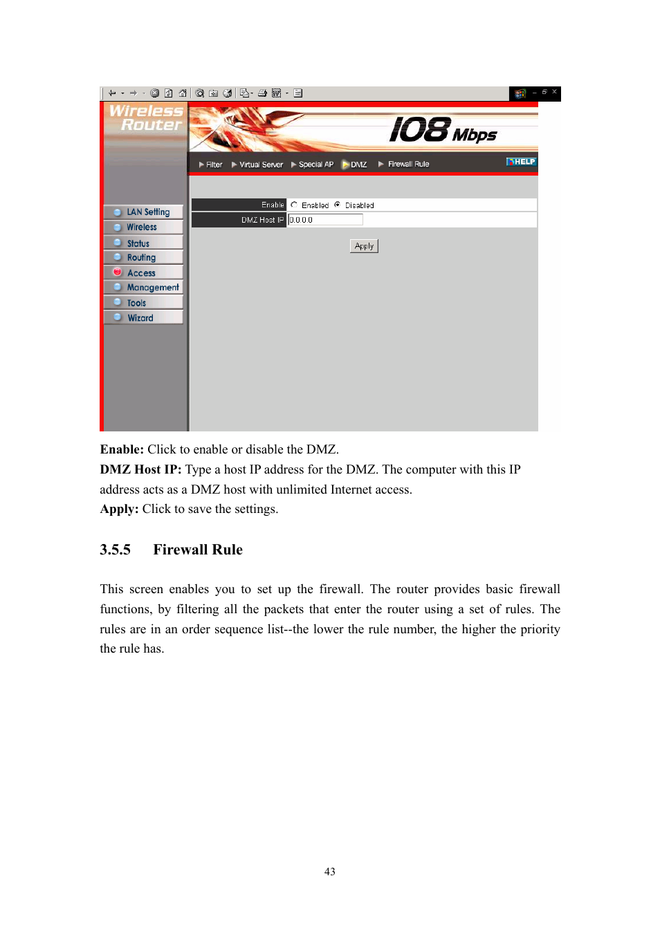 5 firewall, Rule | LevelOne WBR-3405TX User Manual | Page 43 / 56