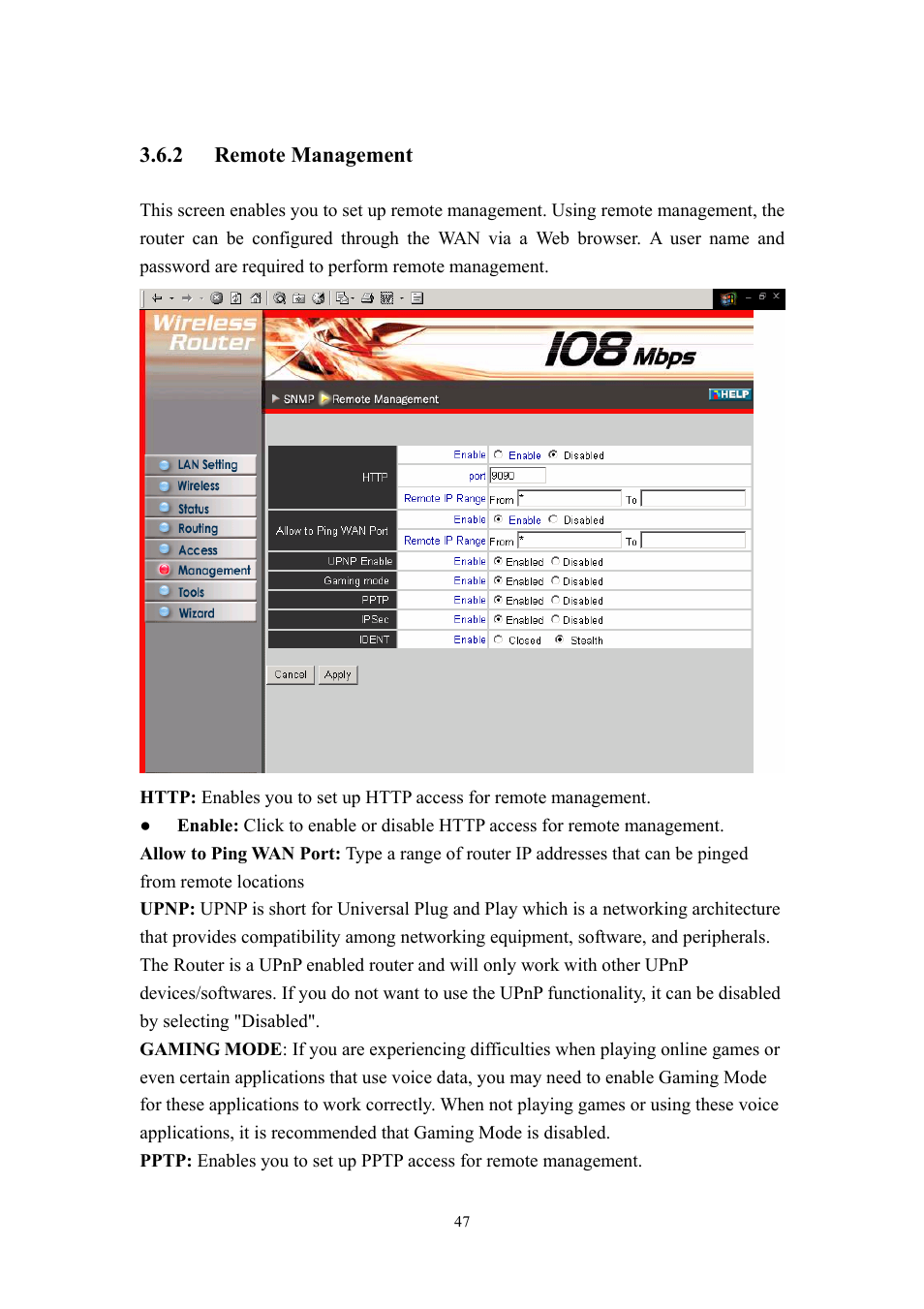 2 remote, Management | LevelOne WBR-3405TX User Manual | Page 47 / 56
