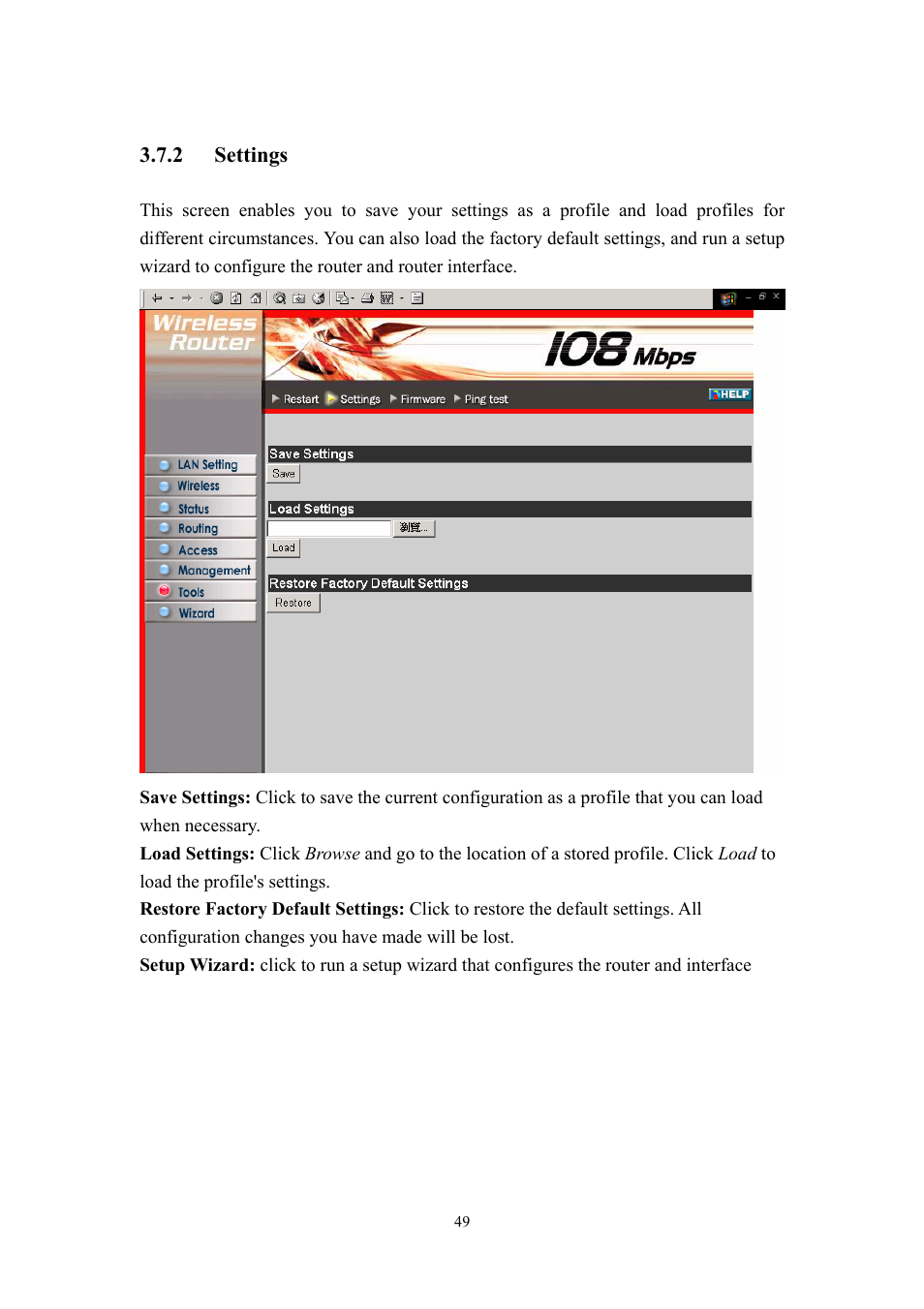 2 settings | LevelOne WBR-3405TX User Manual | Page 49 / 56