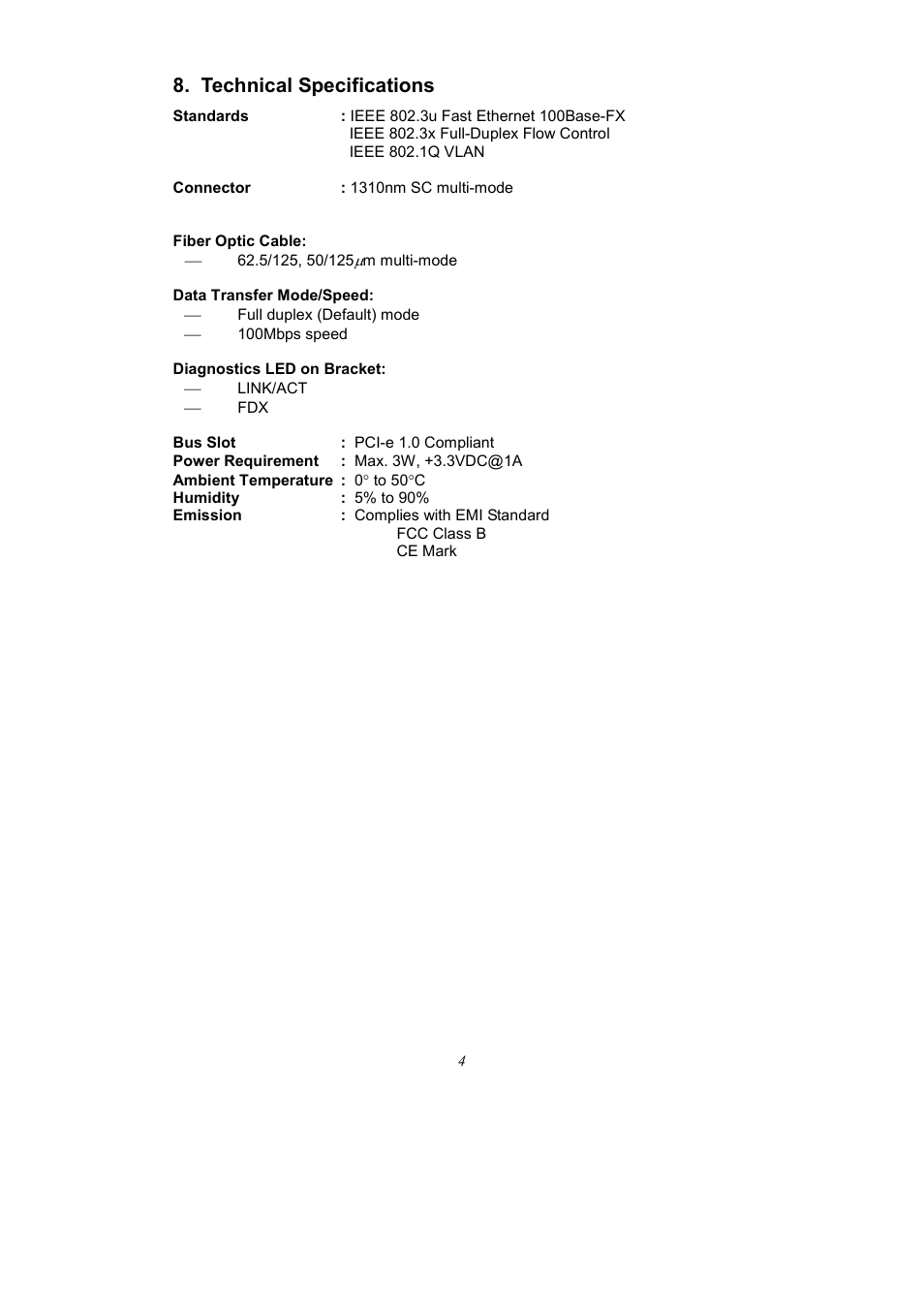 Technical specifications | LevelOne FNC-0115 User Manual | Page 7 / 7