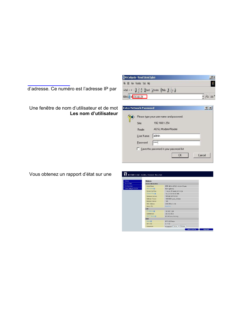 Configuration de votre modem/routeur adsl2 | LevelOne ADSL2 FBR-1461 User Manual | Page 18 / 79