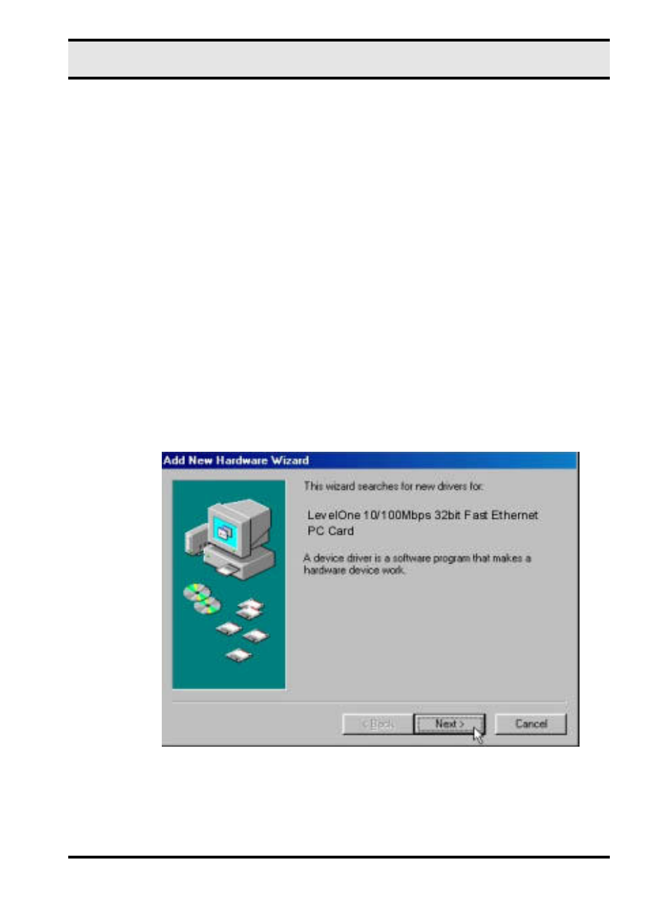 Driver installation for windows 98 | LevelOne 10/100M 32bit Fast Ethernet PC card User Manual | Page 16 / 51