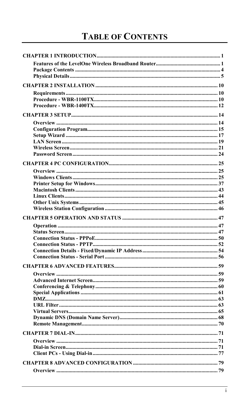 Able of, Ontents | LevelOne WBR-1400TX User Manual | Page 2 / 109