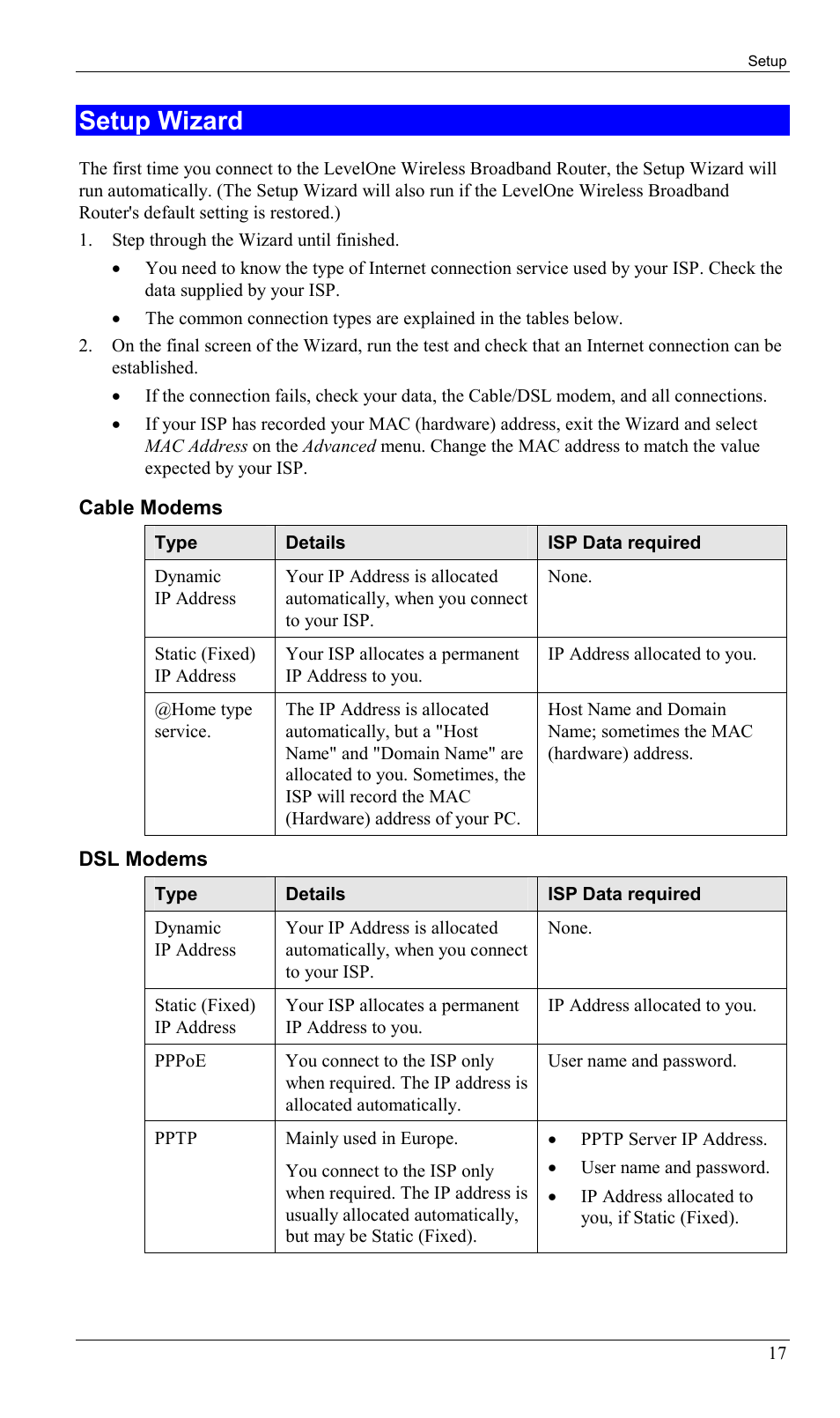 Setup wizard | LevelOne WBR-1400TX User Manual | Page 20 / 109