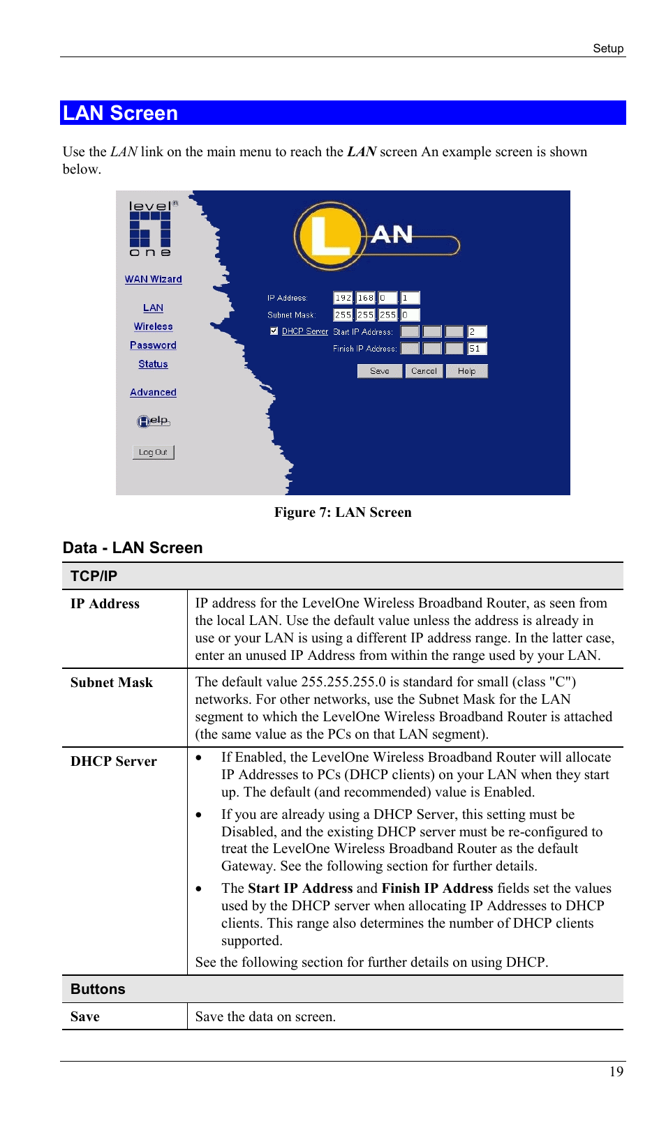 Lan screen | LevelOne WBR-1400TX User Manual | Page 22 / 109