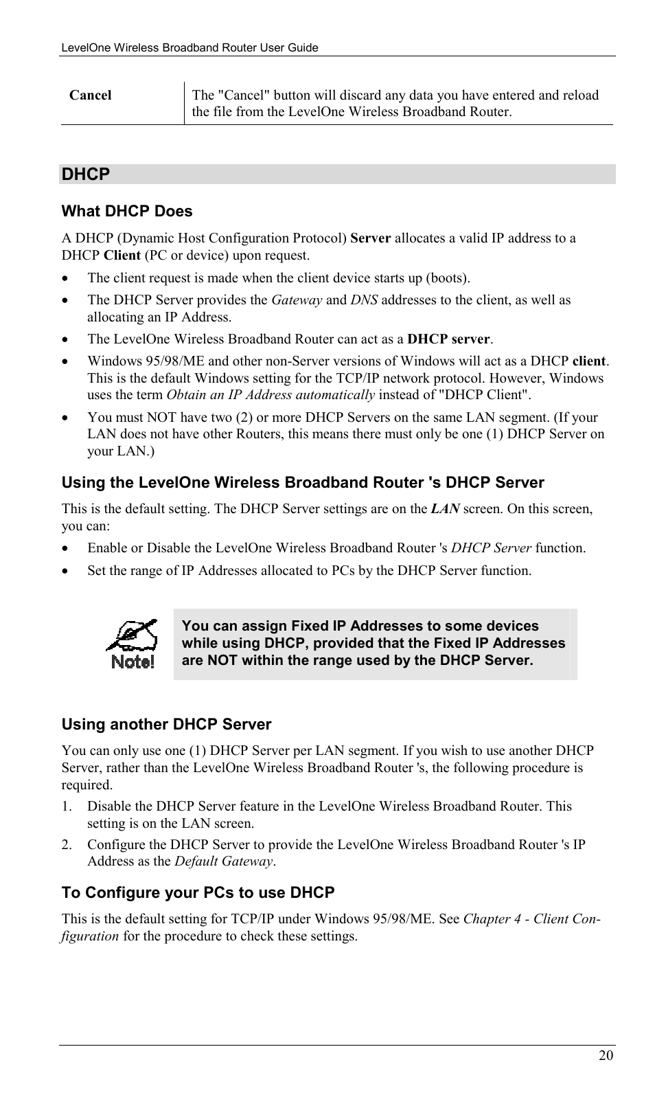 Dhcp | LevelOne WBR-1400TX User Manual | Page 23 / 109