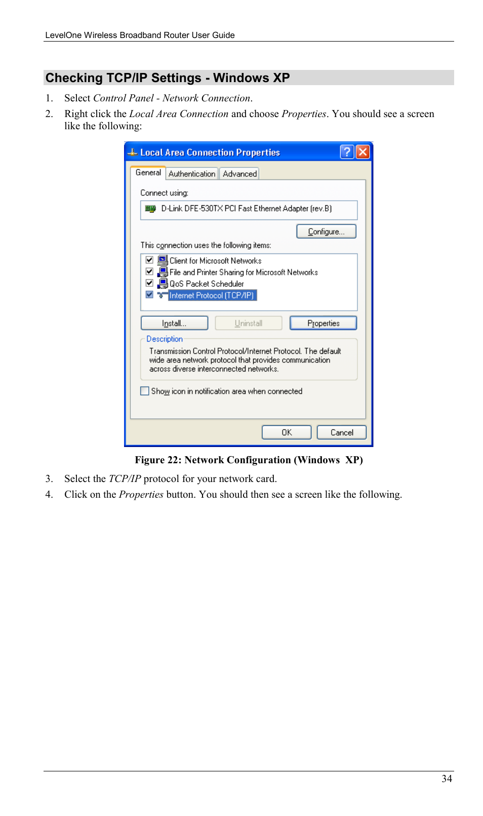 Checking tcp/ip settings - windows xp | LevelOne WBR-1400TX User Manual | Page 37 / 109