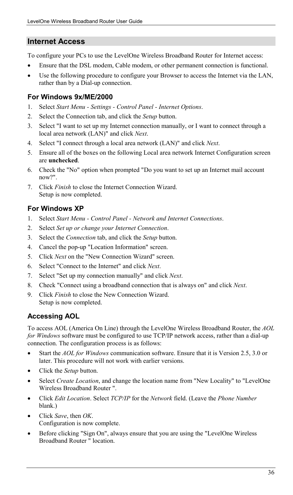 Internet access | LevelOne WBR-1400TX User Manual | Page 39 / 109