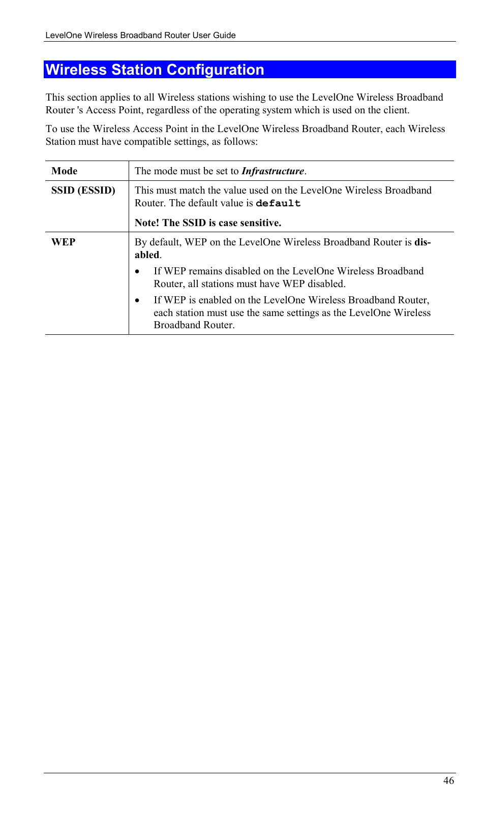 Wireless station configuration | LevelOne WBR-1400TX User Manual | Page 49 / 109