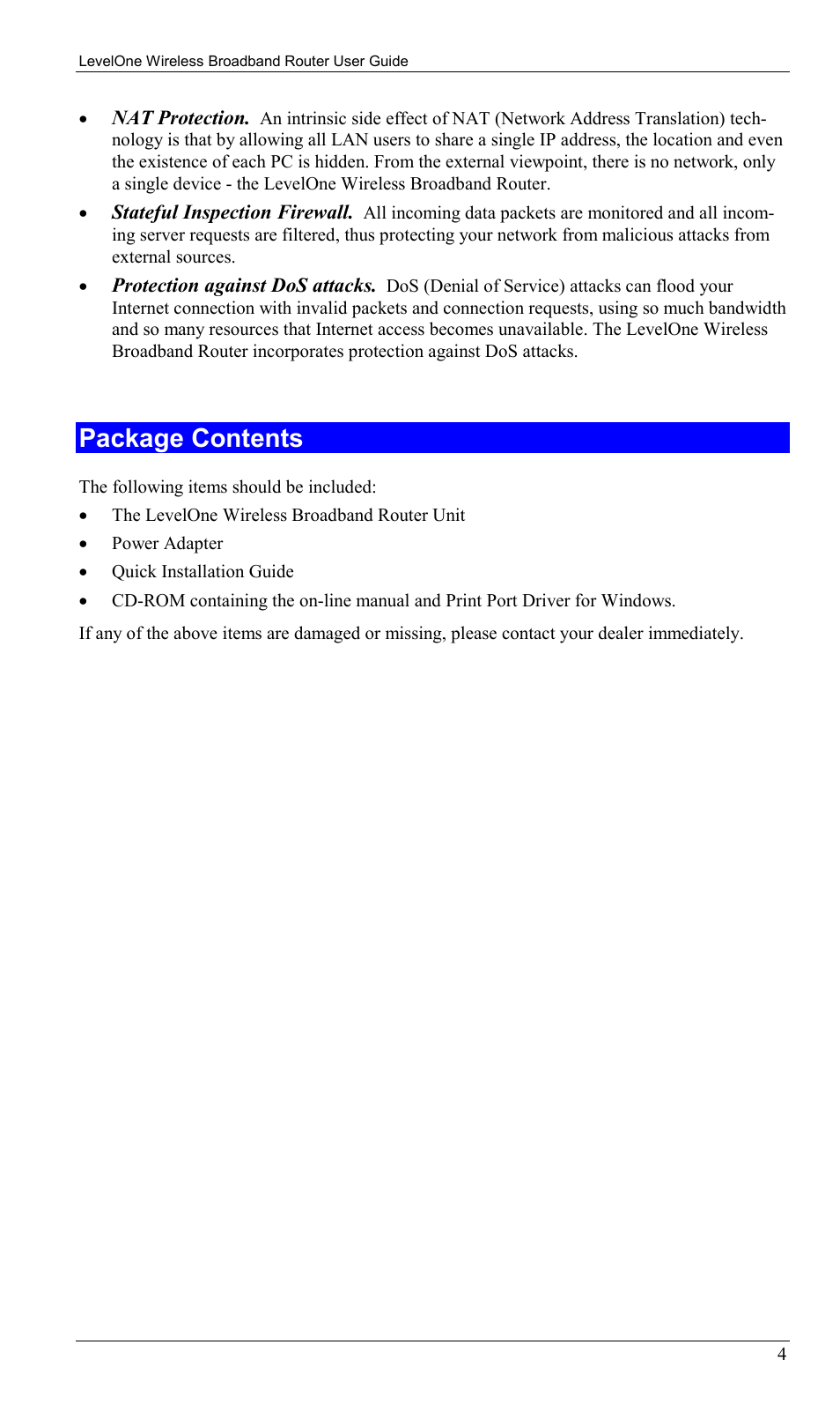 Package contents | LevelOne WBR-1400TX User Manual | Page 7 / 109