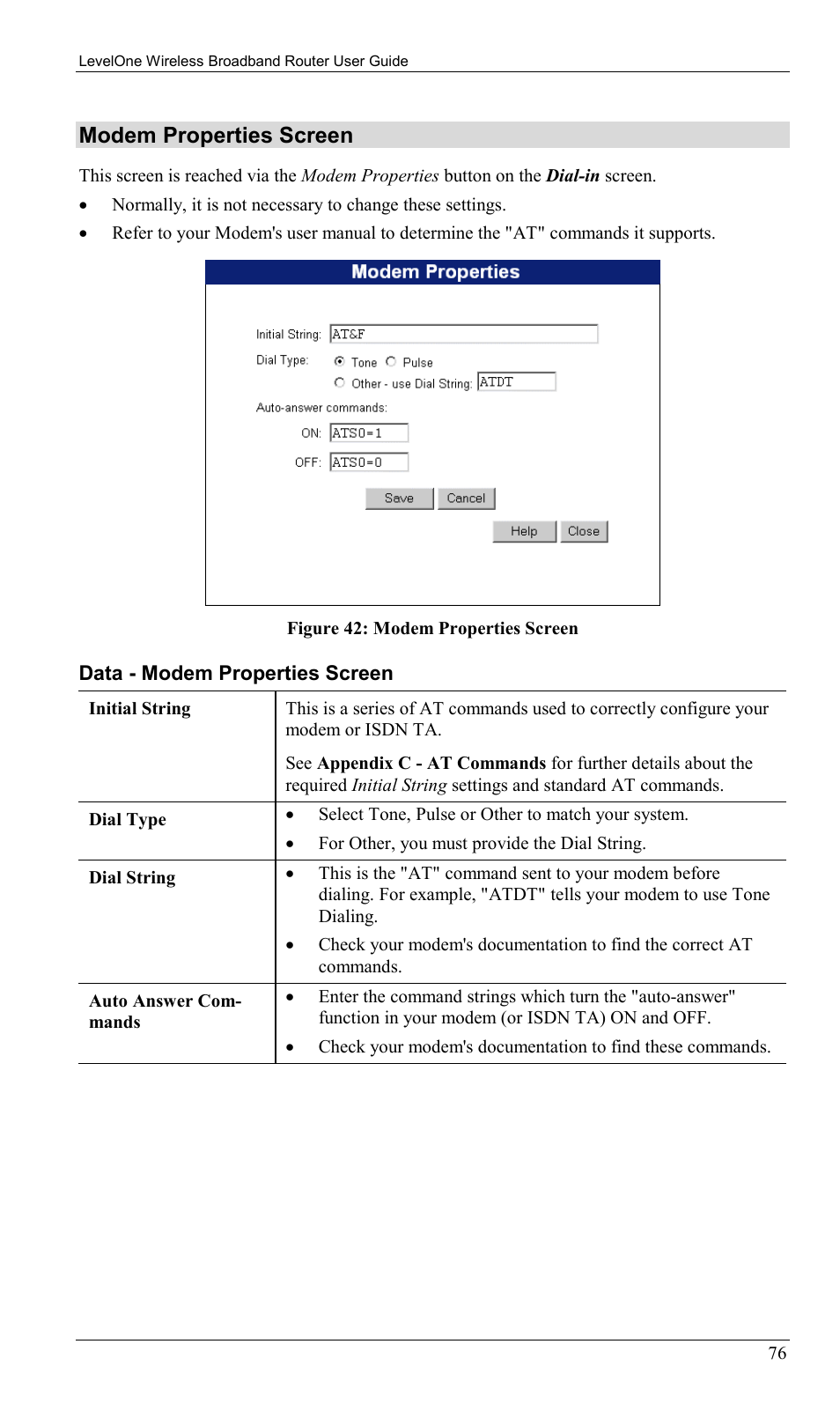 Modem properties screen | LevelOne WBR-1400TX User Manual | Page 79 / 109