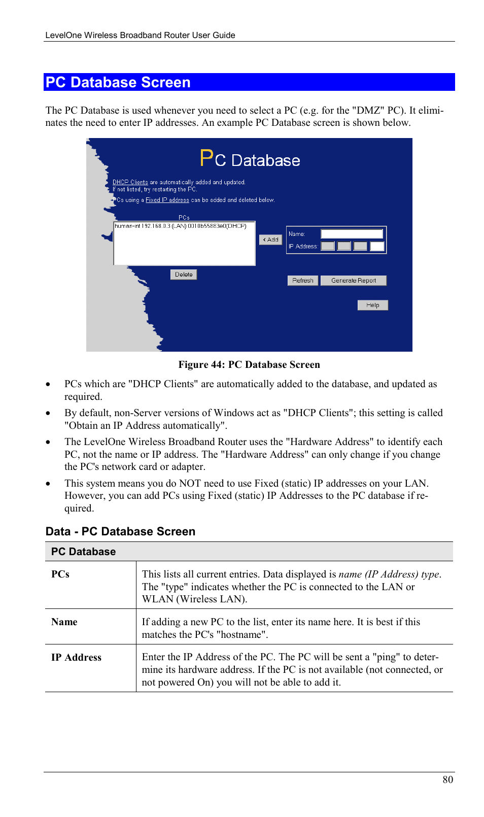 Pc database screen | LevelOne WBR-1400TX User Manual | Page 83 / 109