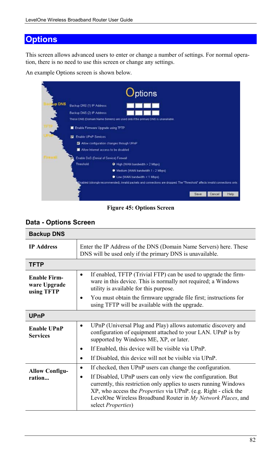 Options | LevelOne WBR-1400TX User Manual | Page 85 / 109