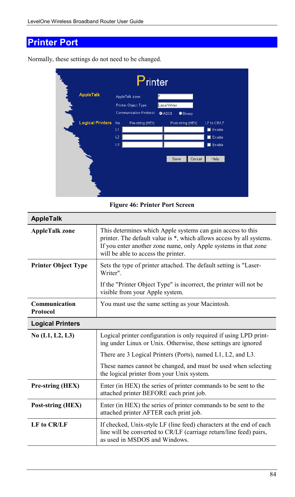 Printer port | LevelOne WBR-1400TX User Manual | Page 87 / 109