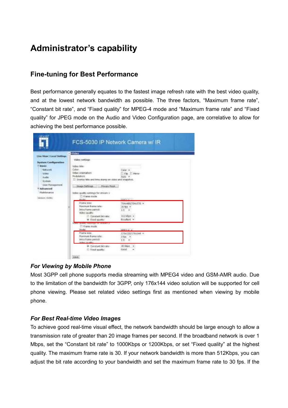 Administrator’s capability, Fine-tuning for best performance | LevelOne FCS-5030 User Manual | Page 39 / 114