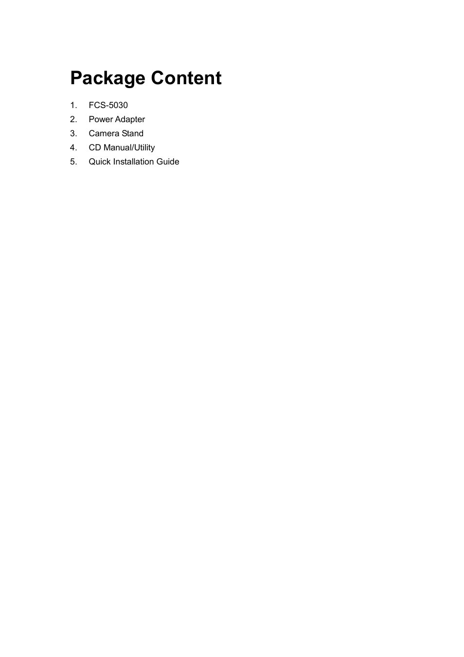 Package content | LevelOne FCS-5030 User Manual | Page 5 / 114