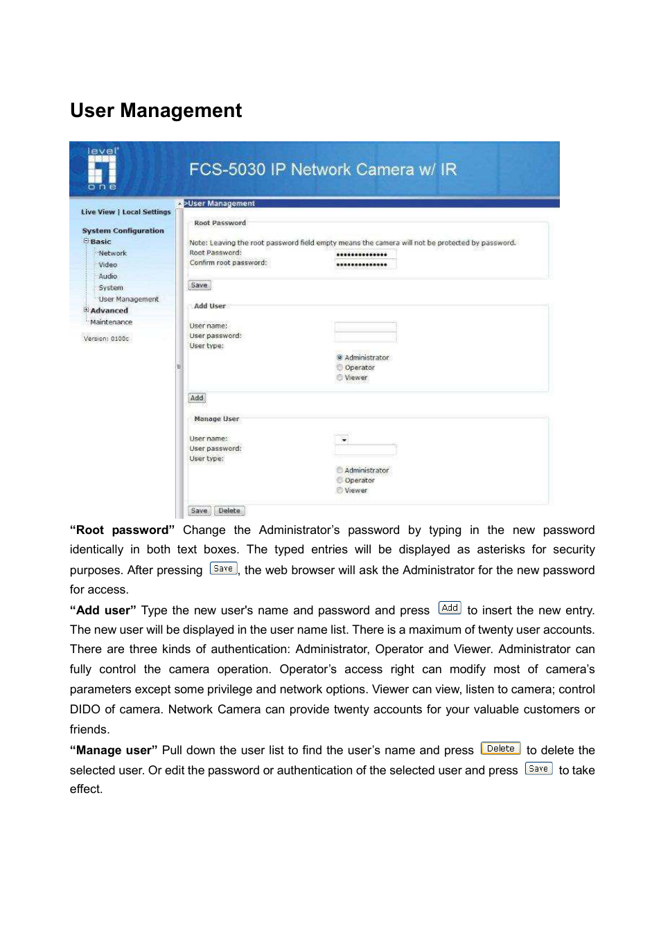 User management | LevelOne FCS-5030 User Manual | Page 53 / 114